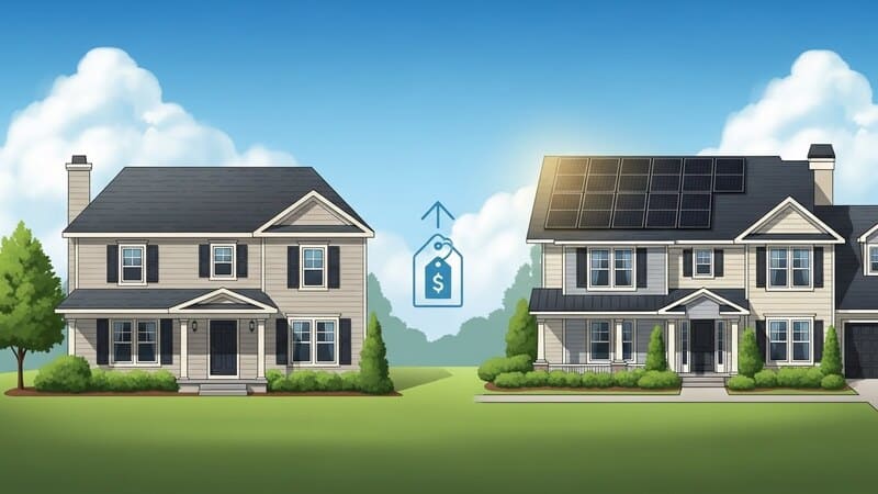 Casa com e sem painéis solares. Benefícios do Painel Fotovoltaico.